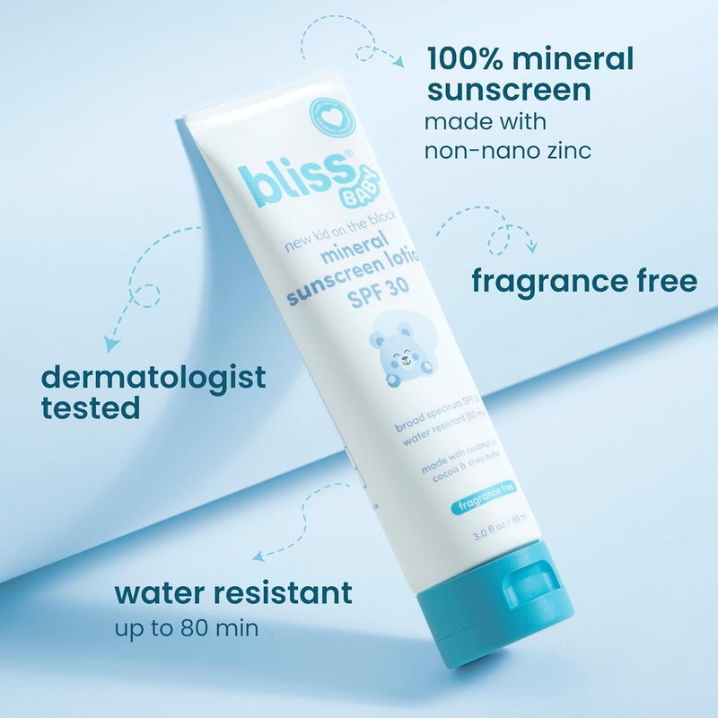 BLISS Baby Sunscreen, Premium SPF 30 Sunscreen Mineral Lotion, Natural Zinc Oxide, Hypoallergenic, Non-toxic, Water-Resistant, Vegan, Sensitive Skin - For Babies, Toddlers, Kids & Whole Family - Image 2